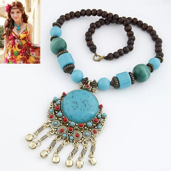 NWT Blue Bohemian boho Sweater Necklace - Picture 6 of 8